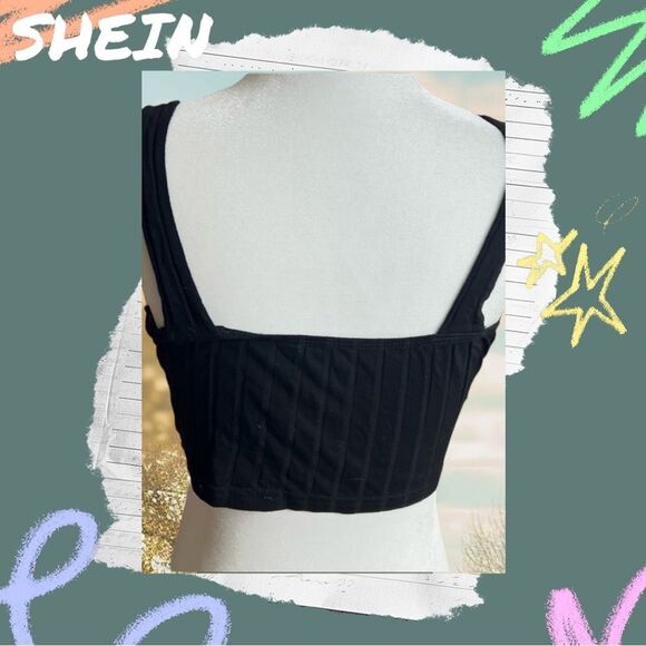 💝 Preowned Shein Black Crop Top Tank Top Shirt - Extra Small - Picture 3 of 7